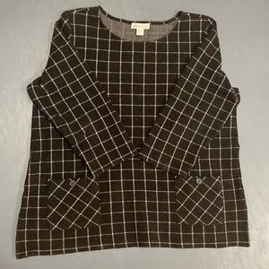 Coldwater Creek Black and White Windowpane Pullover Sweater Size XL